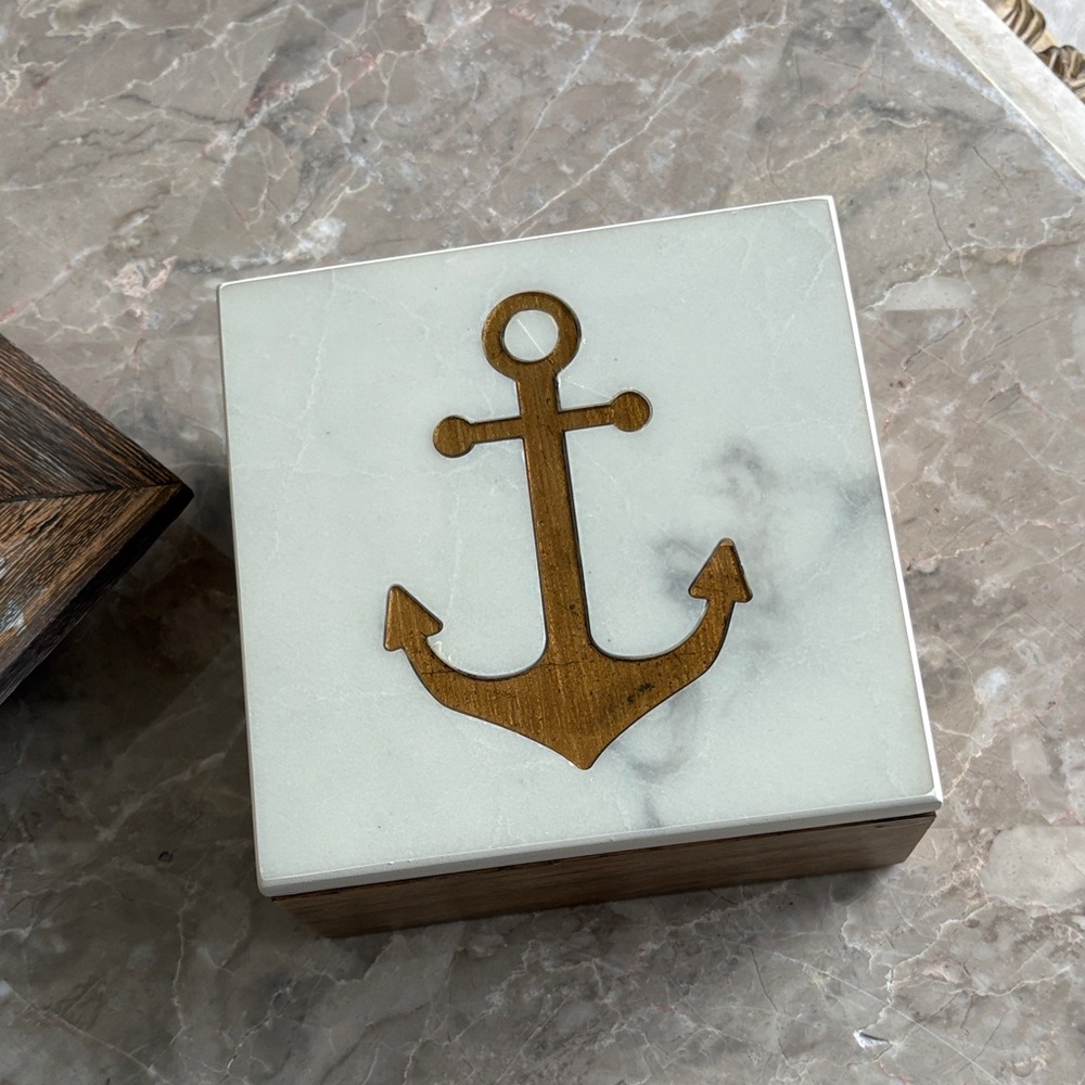 Marble Top Decorative Box with Anchor Inlay